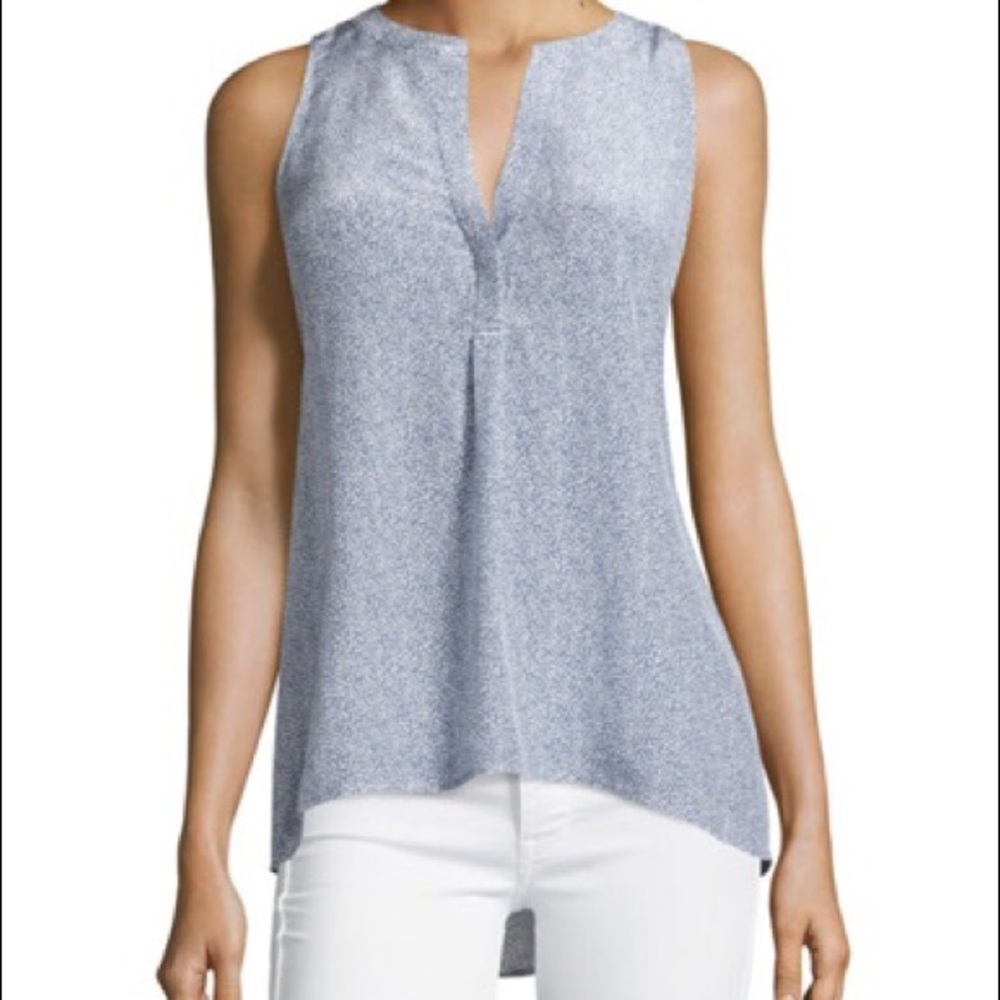 SOLD! Joie Aruna Dot-Print Split-Neck Silk Tank